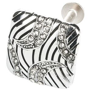 Silver Elegance Square with Rhinestones 1 Inch Drawer Pull Ganz